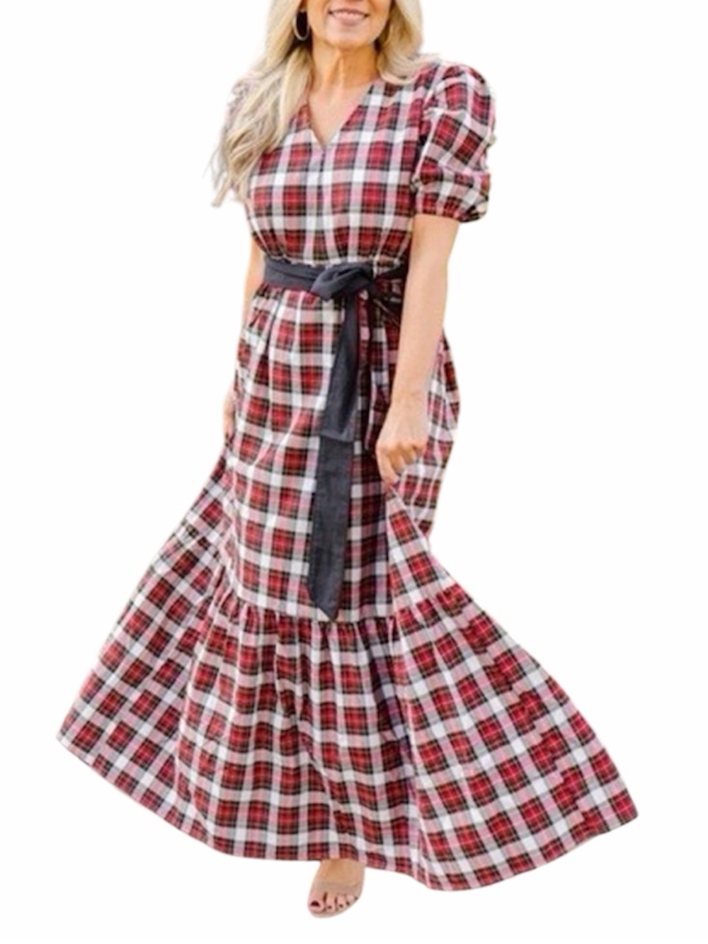 Victoria Dunn | Women’s Cara Puff Sleeve Holiday Plaid Maxi Dress Size XS NWT
